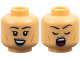 Part No: 28621pb0358  Name: Minifigure, Head Dual Sided Female Black Eyebrows, Metallic Light Blue Lips and Spots, Cheek Lines, Open Mouth Smile / Singing with Closed Eyes Pattern - Vented Stud