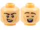 Part No: 28621pb0363  Name: Minifigure, Head Dual Sided Black Eyebrows, Medium Nougat Cheek Lines, Lopsided Open Mouth Smile / Closed Eyes, Singing Pattern - Vented Stud