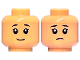 Part No: 28621pb0373  Name: Minifigure, Head Dual Sided Child Female Black Eyebrows, Single Eyelashes, Grin / Sad Frown Pattern - Vented Stud