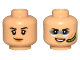 Part No: 3626cpb3147  Name: Minifigure, Head Dual Sided Female Black Eyebrows, Medium Nougat Lips, and Smile / Metallic Light Blue Face Paint and Olive Green Headset Pattern - Hollow Stud