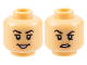 Part No: 3626pb3172  Name: Minifigure, Head Dual Sided Female Black Eyebrows, Nougat Eye Shadow and Lips, Open Smile / Disgust with Raised Eyebrow Right Pattern