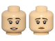 Part No: 3626pb3240  Name: Minifigure, Head Dual Sided Female Black Eyebrows, Medium Nougat Lips, Open Mouth Smile with Teeth / Sad Pattern
