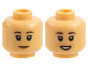Part No: 3626pb3384  Name: Minifigure, Head Dual Sided Female Dark Brown Eyebrows, Nougat Lips, Neutral / Open Mouth Smile with White Teeth Pattern