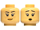 Part No: 3626pb3400  Name: Minifigure, Head Dual Sided Female Black Eyebrows, Eyelashes, Nougat Freckles, Medium Nougat Lips, Lopsided Grin / Surprised Pattern