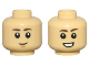 Part No: 3626pb3473  Name: Minifigure, Head Dual Sided Child Dark Brown Eyebrows, Grin with Medium Nougat Chin Dimple / Open Mouth Smile with Teeth Pattern