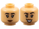 Part No: 3626pb3758  Name: Minifigure, Head Dual Sided Female Black Eyebrows and Eyelashes, Medium Brown Eye Shadow and Lips, Grin / Open Mouth Smile with Teeth Pattern