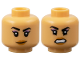 Part No: 3626pb3897  Name: Minifigure, Head Dual Sided Female Black Eyebrows, Medium Lavender Eye Shadow, Medium Nougat Lips, Crooked Smile / Open Mouth Scowl with Teeth Pattern