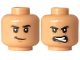 Part No: 3626pb3936  Name: Minifigure, Head Dual Sided Black Eyebrows, Medium Nougat Chin Dimple, Lopsided Grin / Wrinkles, Scowl Pattern
