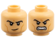 Part No: 3626pb3951  Name: Minifigure, Head Dual Sided Black Eyebrows, Medium Nougat Cheek Lines and Chin Dimple, Raised Eyebrow Right / Fierce Open Mouth Scowl with Teeth Pattern