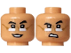 Part No: 3626pb3987  Name: Minifigure, Head Dual Sided Black Eyebrows and Eyes, Gold Glasses with White Lenses, Open Mouth with Teeth Smile / Smirk, Raised Eyebrow Left Pattern