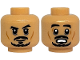Part No: 3626pb4006  Name: Minifigure, Head Dual Sided Black Thick Eyebrows, Moustache and Goatee, Medium Nougat Cheek Lines, Closed Mouth Grin / Open Mouth Scared with Teeth Pattern