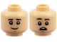 Part No: 3626pb4022  Name: Minifigure, Head Dual Sided Child Black Eyebrows, Medium Nougat Chin Dimple, Grin / Scared Open Mouth with Top Teeth Pattern