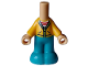 Part No: 65224pb018  Name: Micro Doll, Body with Molded Bright Light Orange Top and Dark Turquoise Pants and Printed Jacket with Pockets and Lime Zipper over White Shirt with Red Stripes Pattern