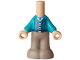 Part No: 65224pb023  Name: Micro Doll, Body with Molded Dark Turquoise Top and Dark Tan Pants and Printed Black Pinstripes and Belt, Gold Buckles, White Shirt Pattern