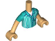 Part No: FTBpb092c01  Name: Torso Mini Doll Boy Dark Turquoise Shirt with White Stripes Pattern, Medium Tan Arms with Hands with Dark Turquoise Short Sleeves