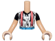 Part No: FTBpb108c01  Name: Torso Mini Doll Boy White Shirt with Black Stripes, Coral Suspenders and Dark Azure Belt Pattern, Medium Tan Arms with Hands with Black Short Sleeves