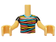Part No: FTBpb113c01  Name: Torso Mini Doll Boy Black Shirt with Bright Light Orange, Coral and Medium Azure Stripes Pattern, Medium Tan Arms with Hands with Black Short Sleeves
