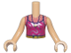 Part No: FTGpb461c01  Name: Torso Mini Doll Girl Magenta Tank Top with Mesh, Silver Swirls, and Gold and Dark Blue Belt and Necklace Pattern, Medium Tan Arms with Hands