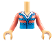 Part No: FTGpb496c01  Name: Torso Mini Doll Girl Coral Cardigan Sweater with Dark Azure Wavy Stripes and Trim over White Shirt Pattern, Medium Tan Arms with Hands with Coral Long Sleeves