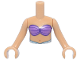 Part No: FTGpb533c01  Name: Torso Mini Doll Girl Medium Lavender Bikini Shell Bra Top, Metallic Light Blue and White Belt Pattern, Medium Tan Arms with Hands