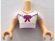 Part No: FTMpb080c01  Name: Torso Mini Doll Man White Blouse with Dark Purple and Lavender Trim, Red Stitching and Ribbon Pattern, Medium Tan Arms with Hands with White Short Sleeves