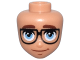 Part No: 105802  Name: Mini Doll, Head Friends with Reddish Brown Thick Eyebrows, Medium Blue Eyes, Black Glasses, and Closed Mouth Slight Smile Pattern