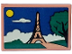 Part No: 26603pb420  Name: Tile 2 x 3 with Painting of Parisian Landscape with Medium Nougat Eiffel Tower, Dark Green Tree and Yellow Sun Pattern (Sticker) - Set 910032