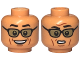 Part No: 28621pb0073  Name: Minifigure, Head Dual Sided Black Eyebrows, Reddish Brown Cheek Lines, Sunglasses with Dark Tan Lenses, Open Mouth Smile / Confused Pattern - Vented Stud