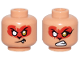 Part No: 28621pb0185  Name: Minifigure, Head Dual Sided, Red Fur, Gold Eye Left, White Eye Right, Crooked Mouth with Fang / Teeth Bared Grimace Pattern - Vented Stud