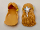Part No: 29639pb01  Name: Minifigure, Hair Female Long with Parted Bangs, Partly Braided in Back with Yellow Elf Ears and Silver Flower Pattern
