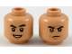 Part No: 3626cpb2158  Name: Minifigure, Head Dual Sided Black Eyebrows, Dark Orange Chin Dimple and Wrinkles, Open Mouth Smile with Teeth / Angry Frown Pattern - Hollow Stud