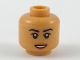 Part No: 3626cpb2195  Name: Minifigure, Head Female Black Eyebrows, Dark Orange Lips, Open Mouth Smile with Teeth Pattern - Hollow Stud