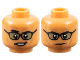 Part No: 3626cpb2350  Name: Minifigure, Head Dual Sided Male Thick Black Eyebrows, Glasses with Dark Tan Lenses, Medium Nougat Cheek Lines, Chin Dimple, and Wrinkles, Lopsided Open Mouth Smile with Teeth / Angry Pattern - Hollow Stud