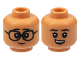 Part No: 3626cpb2999  Name: Minifigure, Head Dual Sided, Black Eyebrows and Eyes with White Pupils, Glasses / Smirk with Teeth Pattern - Hollow Stud