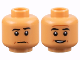 Part No: 3626cpb3124  Name: Minifigure, Head Dual Sided Black Eyebrows, Reddish Brown Contour Lines, Raised Eyebrow Left / Slight Open Mouth Grin with Teeth Pattern - Hollow Stud