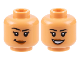 Part No: 3626cpb3170  Name: Minifigure, Head Dual Sided Female Black Eyebrows, Dark Orange Lips, Lopsided Grin / Open Mouth Smile Pattern - Hollow Stud