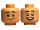 Part No: 3626cpb3290  Name: Minifigure, Head Dual Sided Black Eyebrows, Reddish Brown Dimples and Beauty Mark, Wide Lopsided Grin / Open Mouth Smile Pattern - Hollow Stud