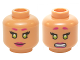 Part No: 3626pb1363  Name: Minifigure, Head Dual Sided Female Magenta Eyebrows and Lips, Lime Eyes, Smile / Clenched Pattern (Starfire)