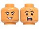 Part No: 3626pb2639  Name: Minifigure, Head Dual Sided Black Eyebrows, Dark Orange Furrows, Evil Smile / Scared Pattern