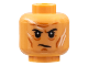 Part No: 3626pb2850  Name: Minifigure, Head Dark Orange Brow Furrows, Cheek Lines, Chin Dimple, Black Eyebrows, White Scars Pattern