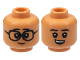 Part No: 3626pb2999  Name: Minifigure, Head Dual Sided Child, Black Eyebrows and Eyes with White Pupils, Glasses / Smirk with Teeth Pattern