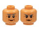Part No: 3626pb3017  Name: Minifigure, Head Dual Sided Female Dark Bluish Gray Eyebrows, Dark Orange Wrinkles and Lips, Grin / Scowl Pattern