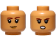 Part No: 3626pb3145  Name: Minifigure, Head Dual Sided Child Female Reddish Brown Eyebrows, Medium Nougat Lips, Smile with Raised Eyebrow / Grimace Pattern