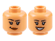 Part No: 3626pb3170  Name: Minifigure, Head Dual Sided Female Black Eyebrows, Eyelashes, Dark Orange Lips, Lopsided Grin with Dimple / Open Mouth Smile with Teeth Pattern