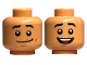 Part No: 3626pb3290  Name: Minifigure, Head Dual Sided Black Eyebrows, Reddish Brown Dimples and Beauty Mark, Wide Lopsided Grin / Open Mouth Smile Pattern