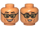 Part No: 3626pb3392  Name: Minifigure, Head Dual Sided Black Eyebrows, Reddish Brown Cheek Lines, Sunglasses with Dark Tan Lenses, Open Mouth Smile / Confused Pattern
