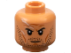 Part No: 3626pb3427  Name: Minifigure, Head Male Black Eyebrows, Dark Brown Beard Stubble, Medium Nougat Cheek Lines, Chin Dimple, Furrowed Brow, Neutral, White Scars on Back Pattern