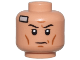 Part No: 3626pb3489  Name: Minifigure, Head Black Eyebrows, Upper Eyelids, Dark Orange Cheek Lines and Chin Dimple, Furrowed Brow, Light Bluish Gray Inhibitor Chip Bandage, Stern Pattern