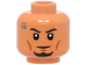 Part No: 3626pb3569  Name: Minifigure, Head Black Eyebrows and Goatee, Dark Orange Cheek Lines and Chin Dimple, Dark Bluish Gray Tattoo, Neutral Pattern