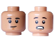 Part No: 3626pb3661  Name: Minifigure, Head Dual Sided Black Eyebrows, Medium Nougat Chin Dimple, Lopsided Grin  / Scared Open Mouth with Teeth Pattern